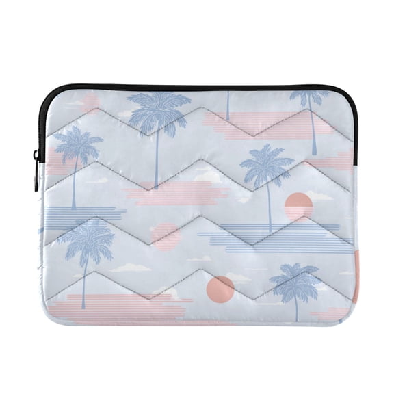 Blue Palm Trees with Pink Wave Sun Quilted Laptop Protective Cases Computer Sleeves Tablet Bags Briefcases M