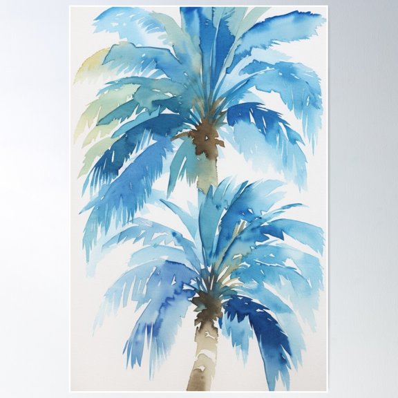 Blue Palms Poster Wall Art, Modern Wall Decor For Living Room Bedroom, 12x18 UNFRAMED