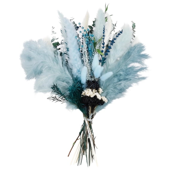 Blue Pampas Grass Decor, Dried Pampas Grass Bouquet with Blue Dried Flowers, 19.7 in Stems, Great for Bohemian Wedding or Party Decorations