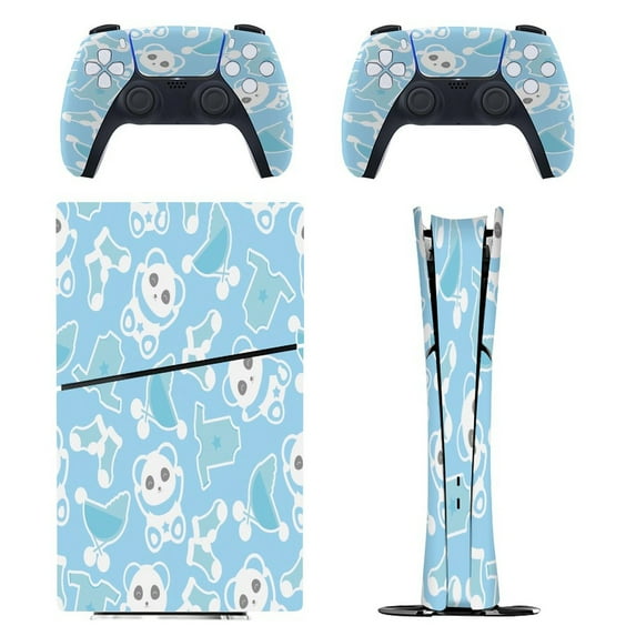 Blue, Panda Background, Cartoon PS5/PS5 Slim Digital Disc Skin Sticker For Console And Controller Skins