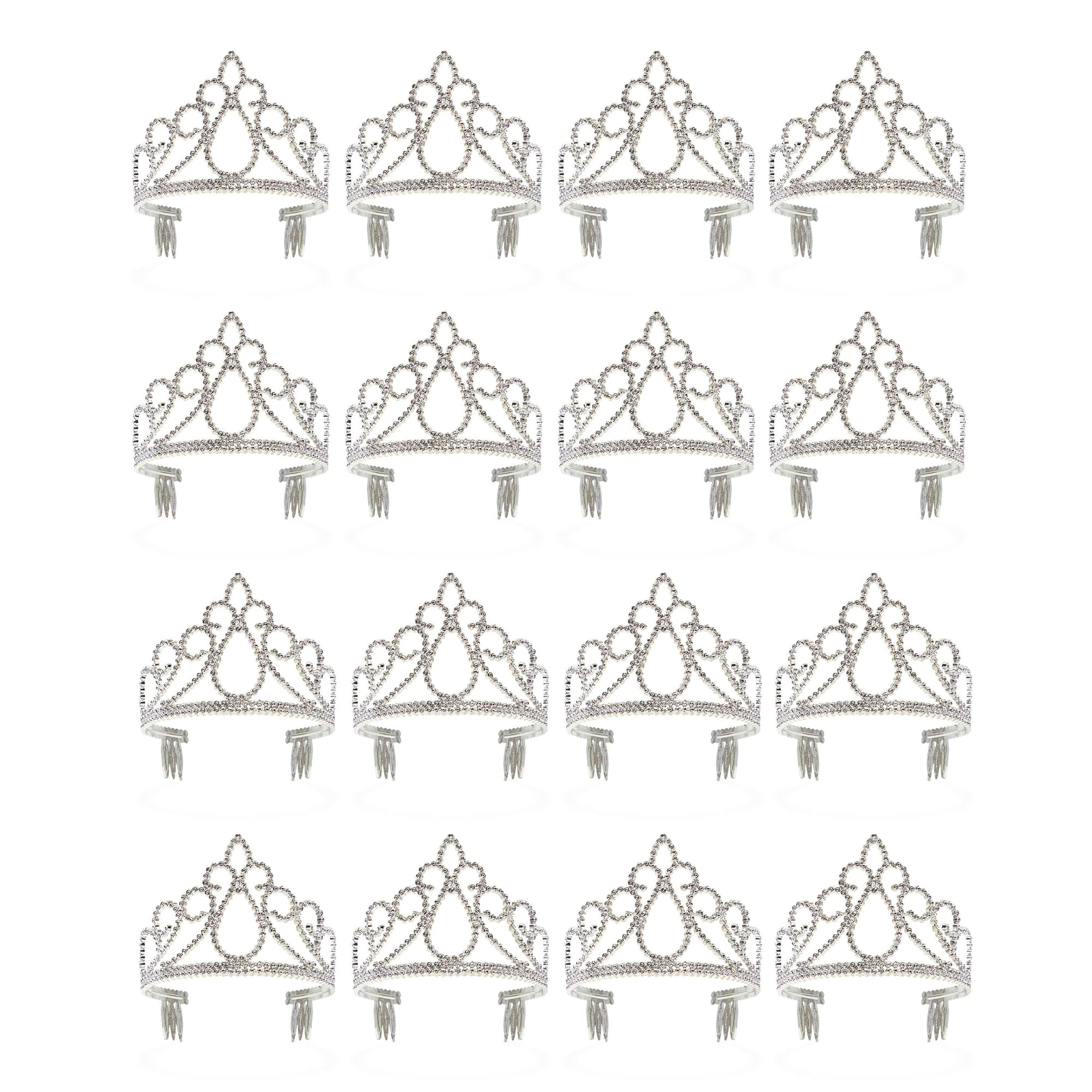 Blue Panda Plastic Princess Tiara for Kids, Silver, 12 Pack
