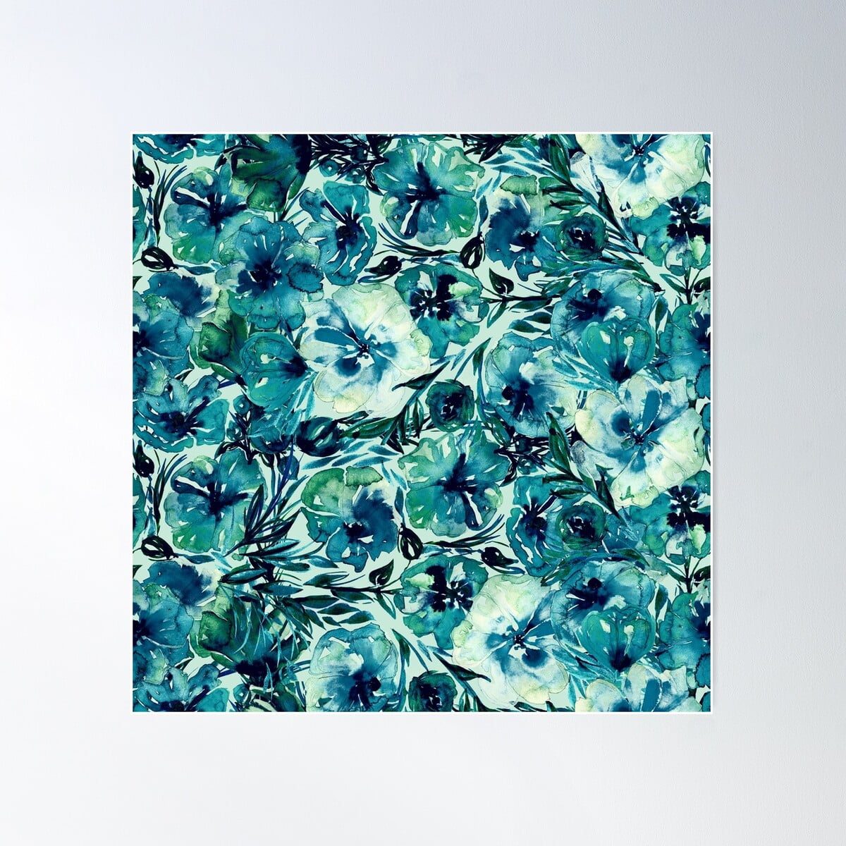 Blue Pansies Poster Wall Art, Modern Wall Decor For Living Room Bedroom