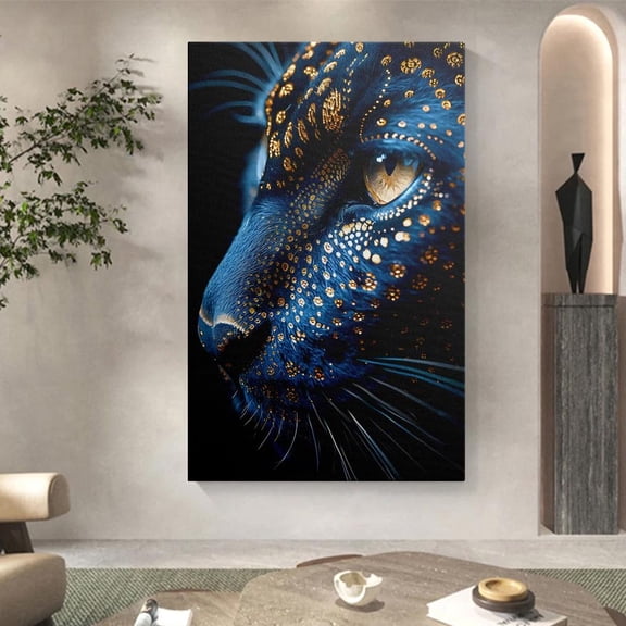 Blue Panther Art Gold Dotted Leopard Portrait Home Decor, 12x18 UNFRAMED