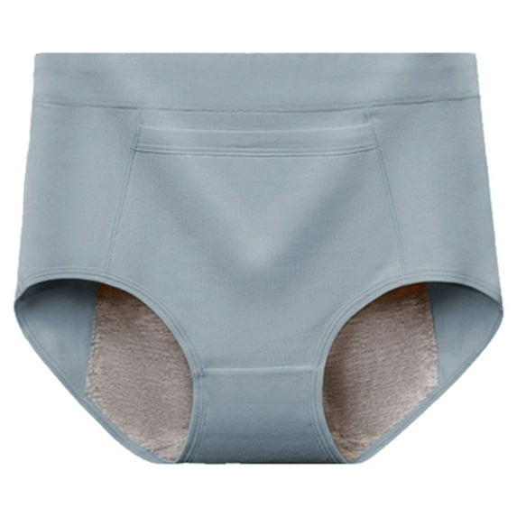 Blue Panties for Women's Mid High Waist Solid Color Plus Size Pocket Anti Leakage Elastic Comfortable Fit Underwear