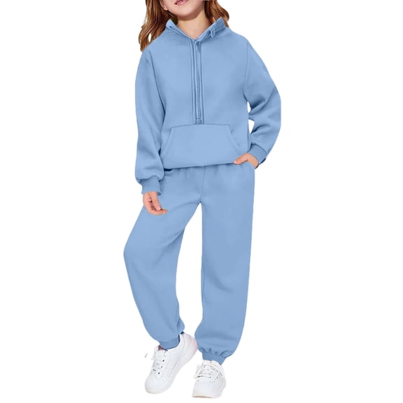 Blue Pants 2PC Activewear Set for Kids Girl Boy Track Gym Match Lounge Warm 2 Piece Hooded Pants Hood Outfit Sweat Pants Sweatshirt 2PC Activewear Set Child 5 Years