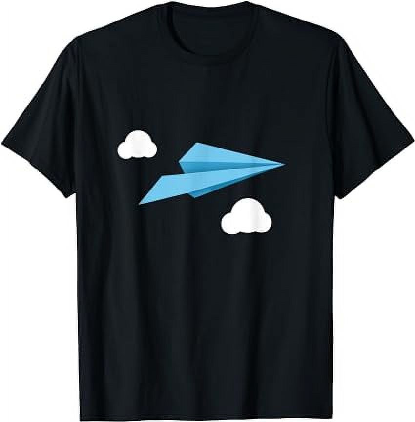 Blue Paper Airplane Paper Plane with white Clouds TShirt
