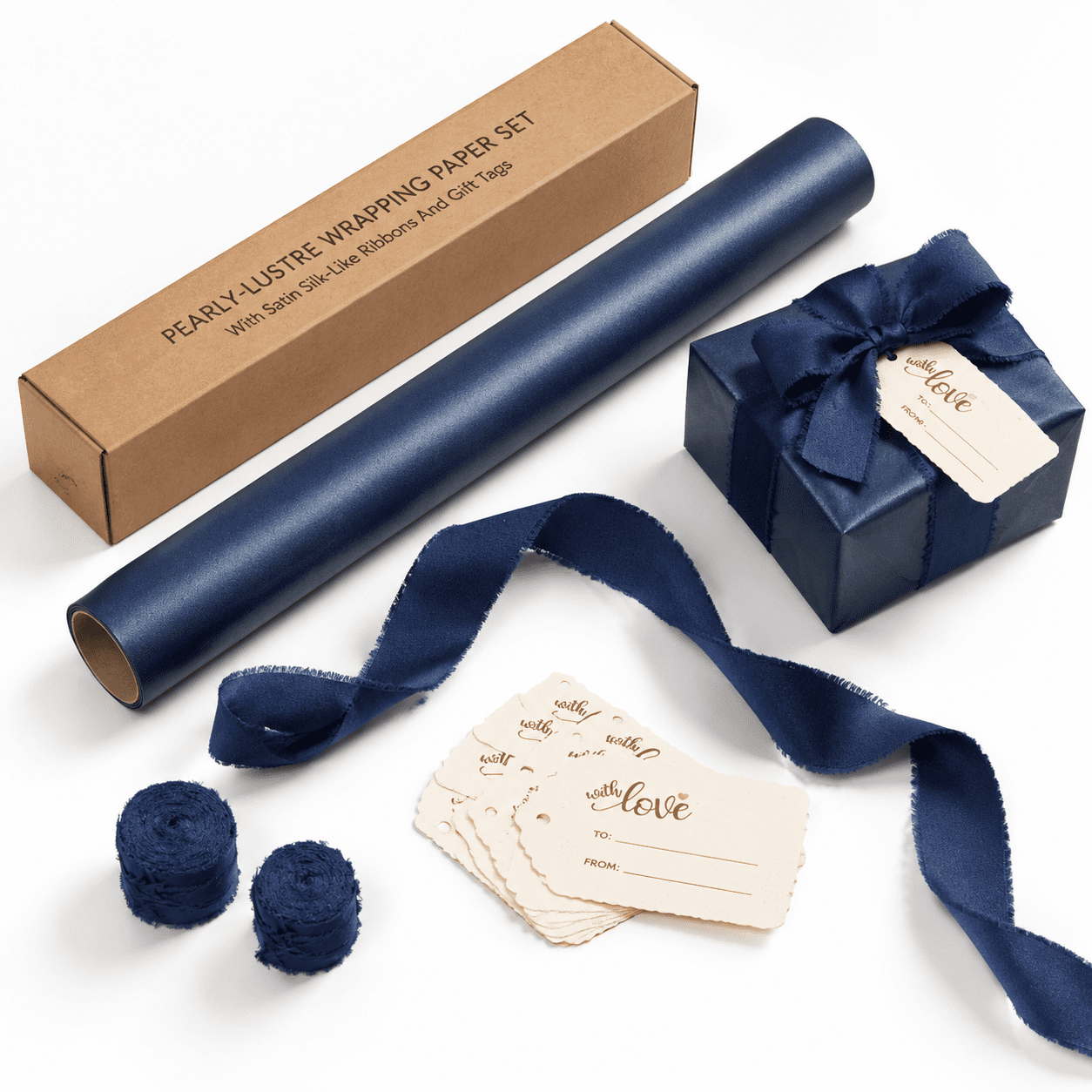 Paper Ribbon Pack Blue Paper & Blue Ribbons 30 Inch Gift Wrap Paper Set with Tags and ...