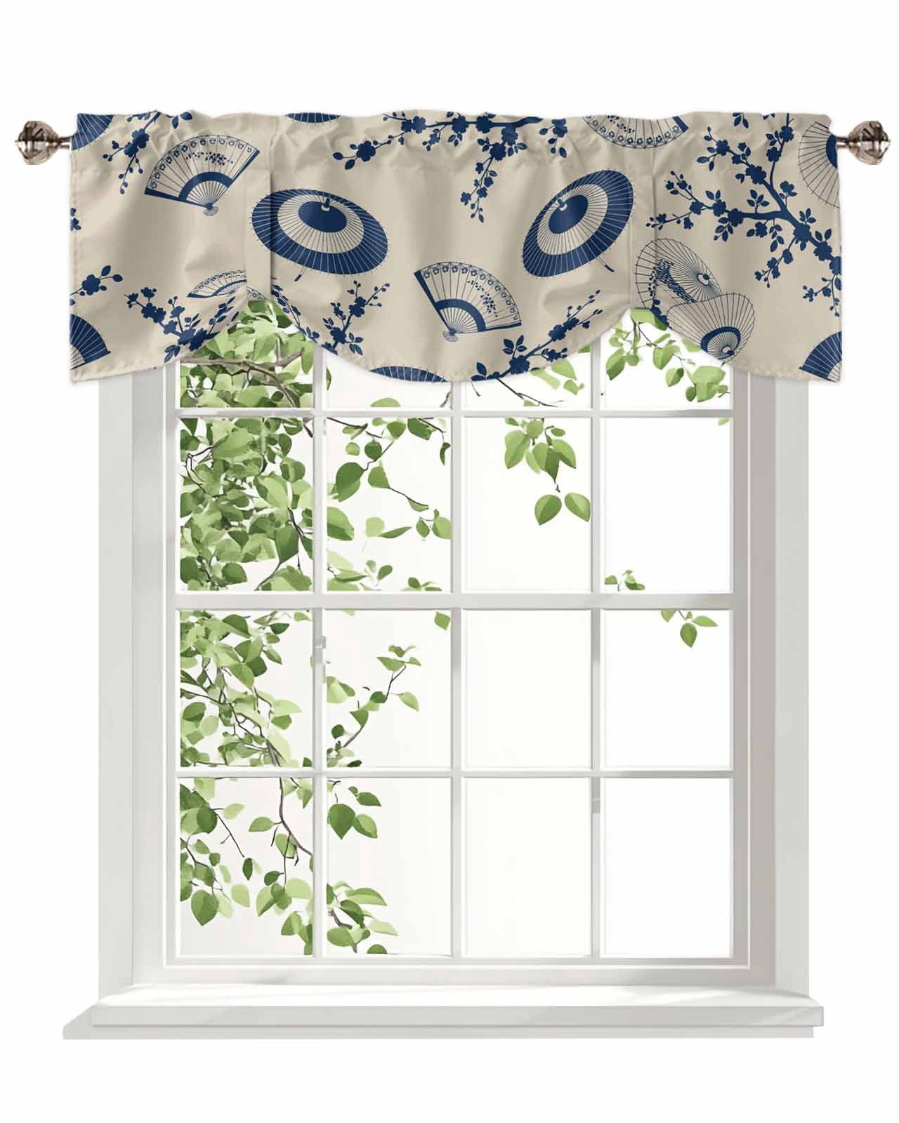 Paper Window Valance Blue Paper Fan Tie Up Valances Curtain, Adjustable Kitchen Cherry ...