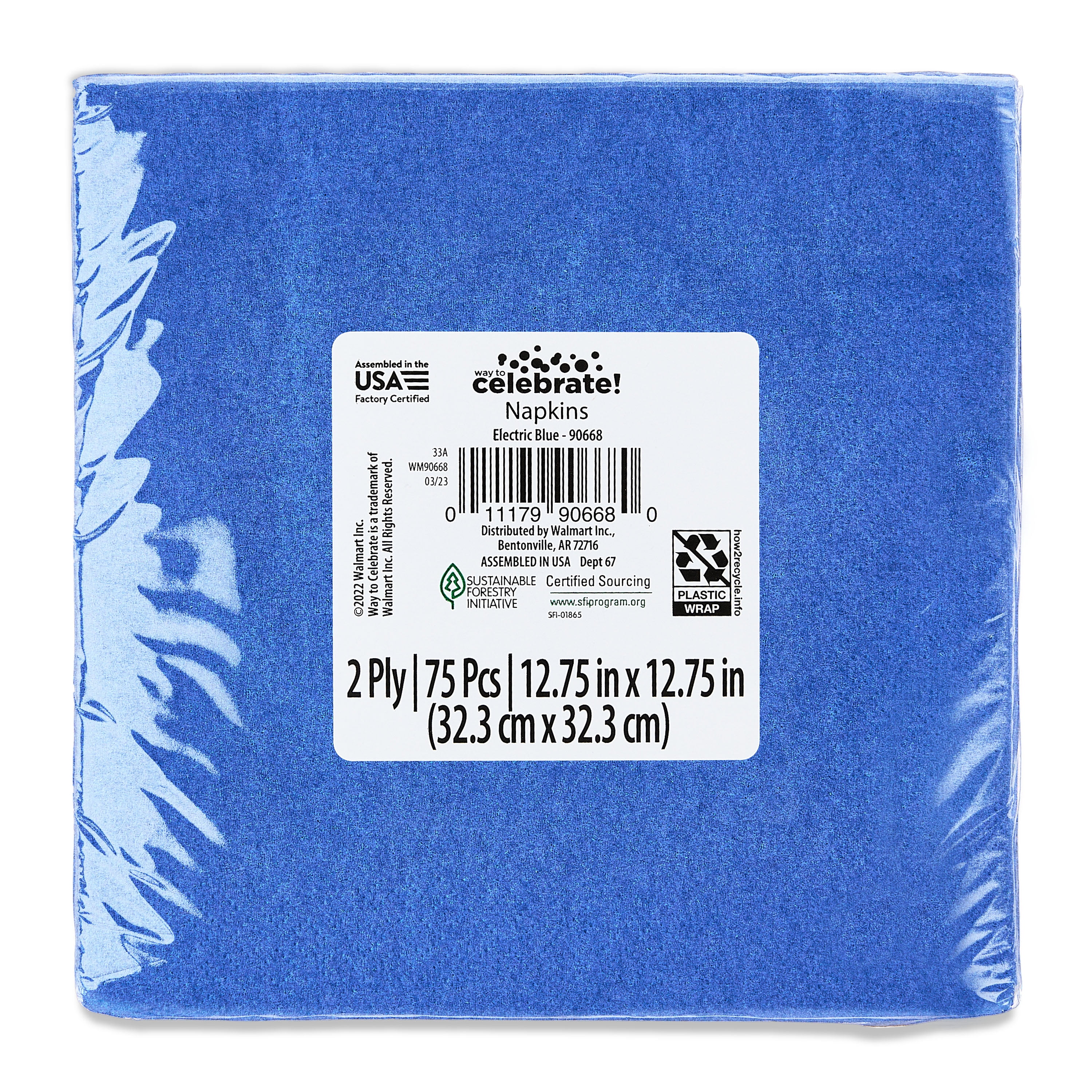 6.5" x 6.5" Disposable Blue Paper Napkins, 75 Count, by Way To Celebrate