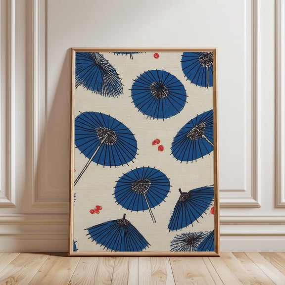 Blue Parasol Pattern Poster, Japanese Print Style, Blue Umbrellas Art, wall art, home decor, art print, Unique Decorative Poster for Home Office Bedroom Apartment Gallery Wall and Interior Styling