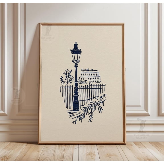 Blue Paris Street Minimal Ink City Scene French Architecture Art Unframed Paper Print