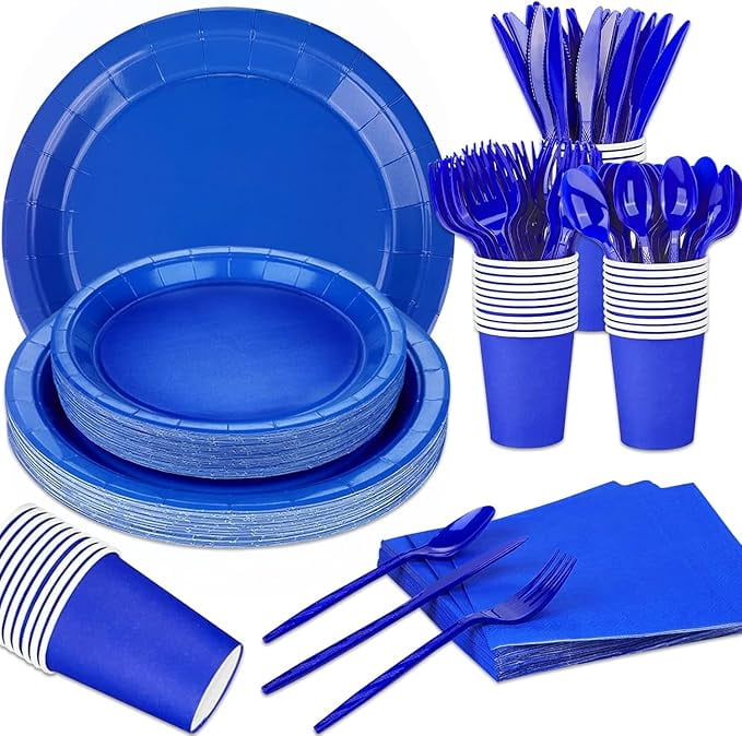 Plastic Plates Royal Blue Gold Disposable Tableware Set Plates
