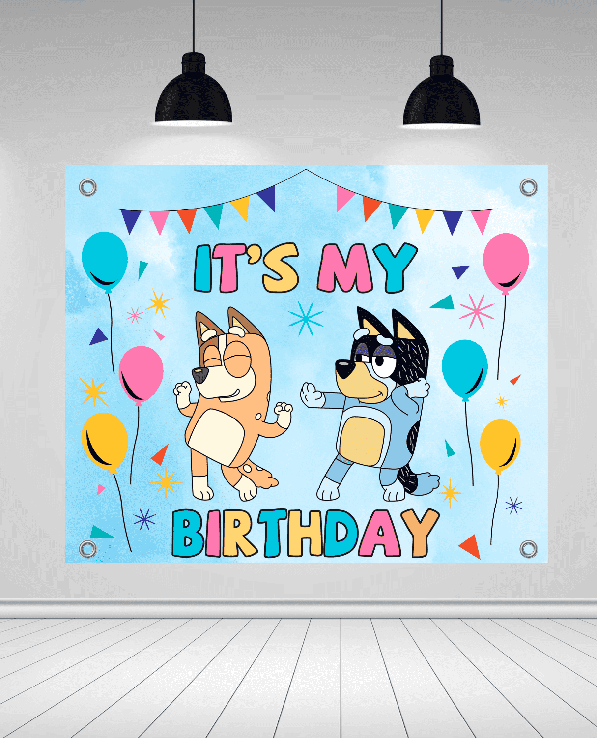 4G Print Bluey Party Banners, Happy Birthday Backdrop banner, Bluey theme 60 x 60 Inches