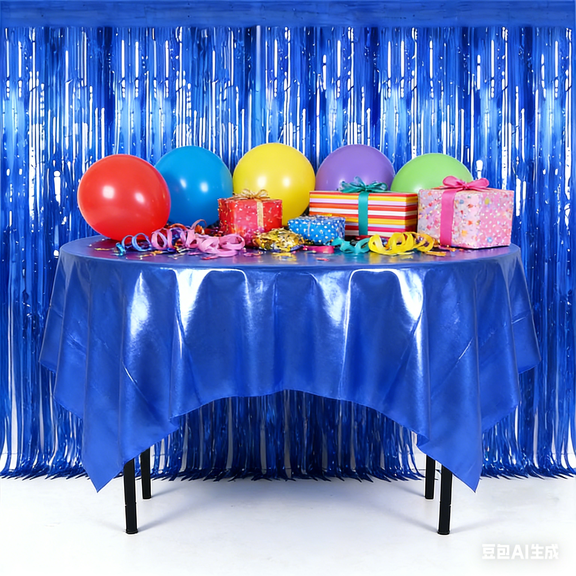 Blue Party Decorations Kit: 1 Shiny Tablecloth & 3 Metallic Tinsel Foil Curtains for Backdrop - Perfect for Galentine's Day, Birthday, Graduation, New Year's Eve, and Wedding Decor