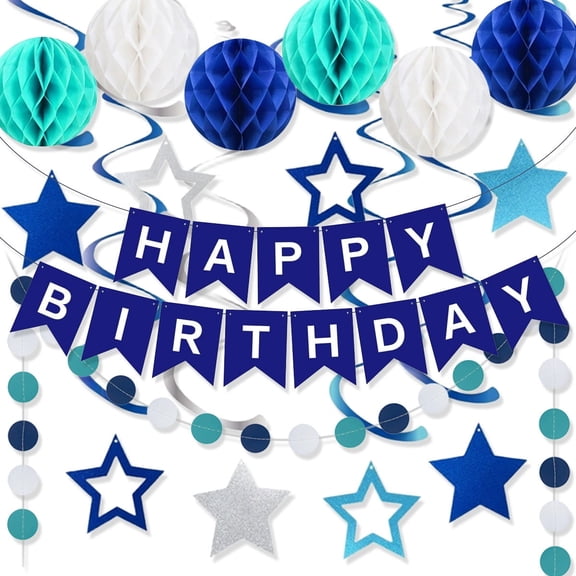 FWSA WRAPS Party Decoration Supplies with Happy Birthday Banner and Cute Flag Honeycomb Ball