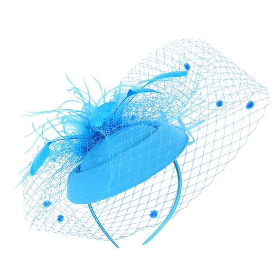 Blue Party Hats Polyester Pearl Veil Headband for Wedding Cocktail Dresses Accessories One Size