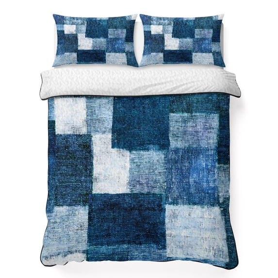 Patchwork Blue Patchwork 3 Piece Quilt Bedding Set with 2 Pillow Shams, Modern ...