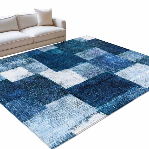 Blue Patchwork Area Rugs 5x7ft Modern Abstract Dark Blue Patchwork ...