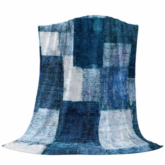 Blue Patchwork Fleece Throw Blanket Modern Abstract Dark Blue Patchwork Ultra Soft Fuzzy Cozy Flannel Throw Blanket for Couch Sofa Bed Car Travel, Ideal Gifts 40x50 Inches