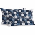 thumbnail image 1 of Blue Patchwork Outdoor Pillow Covers Set of 2 Snowflake Blue Flower Checkered Waterproof Throw Pillow Case Decorative Square Cushion Cover for Patio Couch Garden Balcony, 20"x12", 1 of 9