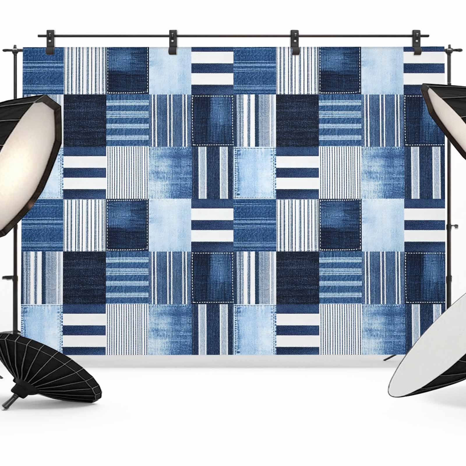 Chekered Backdrops Blue Patchwork Photography Backdrop 8x6FT, Blue Checkered Linen Texture ...