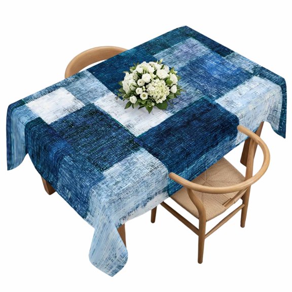 Blue Patchwork Rectangle Tablecloth Modern Abstract Dark Blue Patchwork Waterproof Wrinkle Free Soft Table Cloth Spill-Proof Washable Table Cover for Dining Party Picnic 60 x 120 Inch