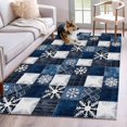 thumbnail image 1 of Blue Patchwork Washable Area Rugs 3'x5', Snowflake Blue Flower Checkered Low Pile Throw Living Room Rug Non-Slip Sturdy Edge Binding Carpet for Indoor Entryway Bedside Kitchen, 1 of 9