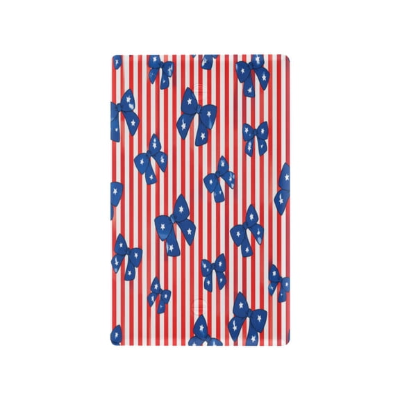 Blue Patriotic Bow Tie Pattern Decorative Wall Plate, Flame Retardant PC Plastic Light Switch & Outlet Cover with Mounting Screws Fits Blank Unused Outlet