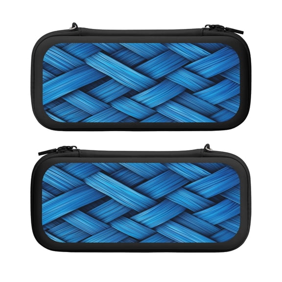 Blue Pattern Mix, Carrying Case For Nintendo Switch & OLED Version, Eva Lightweight Shockproof Protective Pouch Case for Game Console & Accessories with 10 Game Card Slot & Wristband, Black