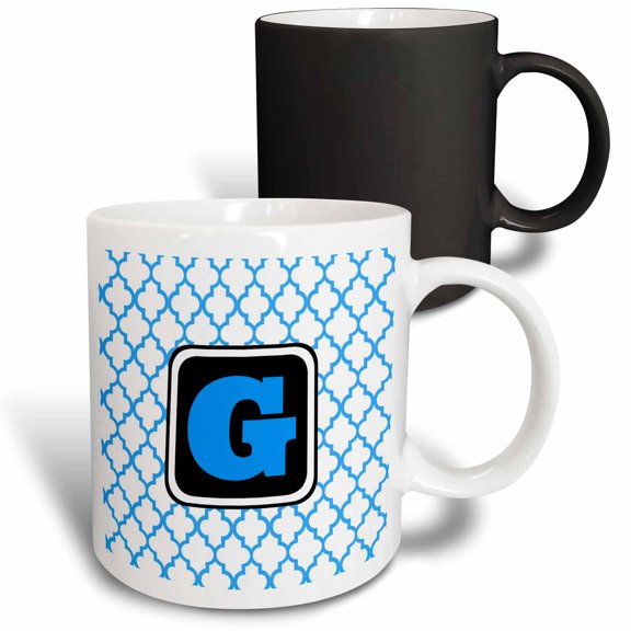 3drose, Blue Pattern Monogram Initial G, 11oz Magic Transforming Mug