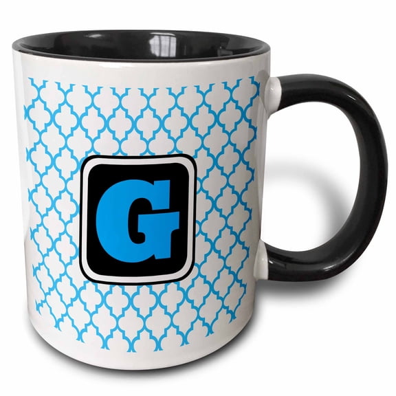 3drose, Blue Pattern Monogram Initial G, 15oz Two-tone Black Mug