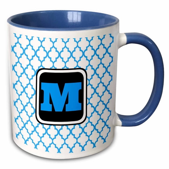 3drose, Blue Pattern Monogram Initial M, 15oz Two-tone Blue Mug