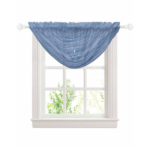 Blue Pattern Sheer Waterfall Valance Curtains for Window, Vintage Abstract Minimalist Art Rod Pocket Sheer Topper Swag Curtains for Living Room, Kitchen 38.5"W x 47.2"L, 1 Panel