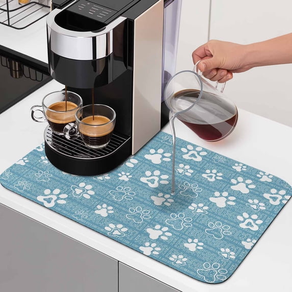 Blue Paw Print Dish Drying Mats for Kitchen Counter, Modern Classic ...