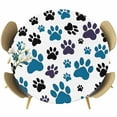 thumbnail image 1 of Blue Paw Print Fitted Tablecloth with Elastic Edged, Round Table Cloth for Dining Table, Black Animals Cat Dog Colored Cartoon Waterproof Oil Proof Table Cover for Indoor Outdoor 55"-60", 1 of 9