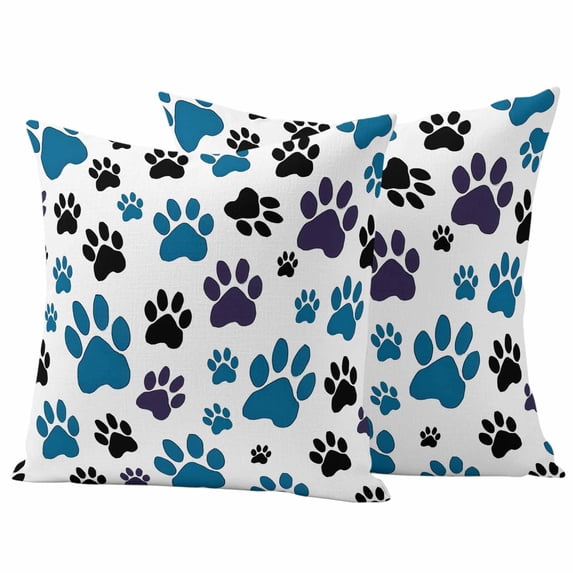 Blue Paw Print Outdoor Pillow Covers, Waterproof Decorative Throw ...