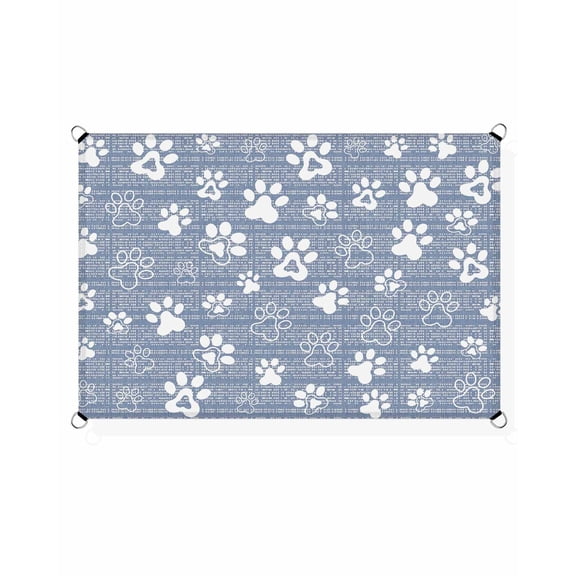 Blue Paw Print Sun Shade Sail 14'X18' Classic Blue White Animal Large Paw Pattern Plaid UV Block Outdoor Sail Shades Breathable Waterproof Rectangular Sunshade for Patio Garden Pool Pergola Porch