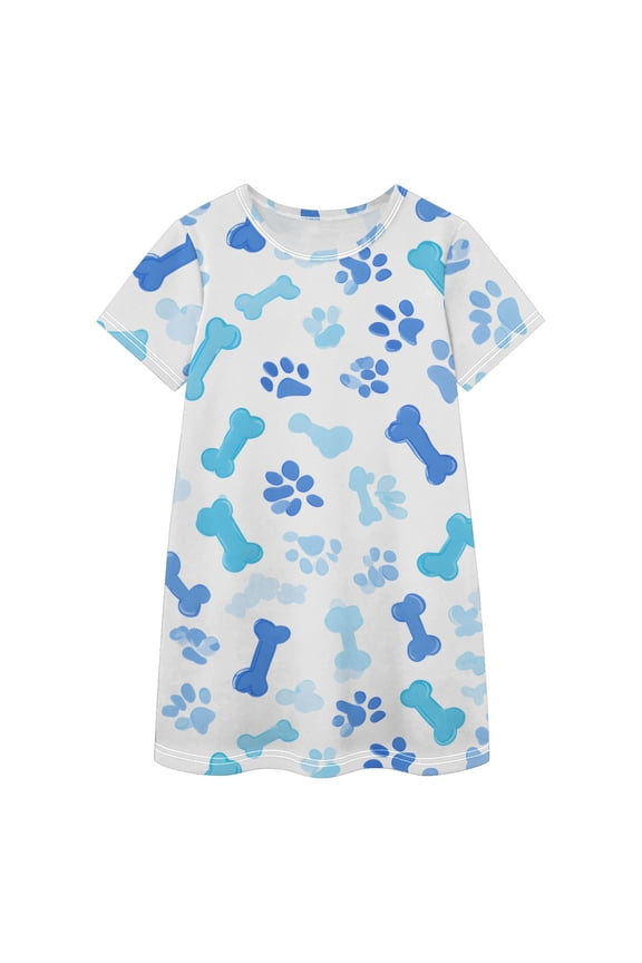 Blue Paws Bones Girls' Casual Dresses Short Sleeve Cotton Dress for School Daily Wear 3T