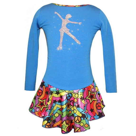 Blue "Peace & Stars" Ice Skating Dress with "Skating Girl" design