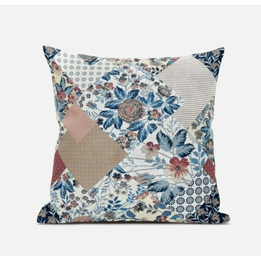 Blue Peach Floral Suede Throw Pillow