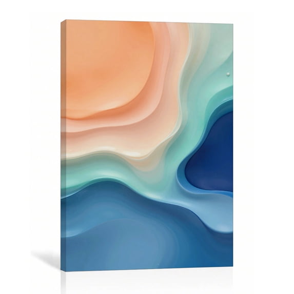 Blue Peach Fluid Abstract Wall Art Modern Coastal Canvas Print Pastel ...