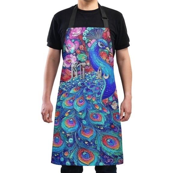 Blue Peacock Chef Kitchen Apron with Pockets for Women Waterproof Aprons for Cooking Baking