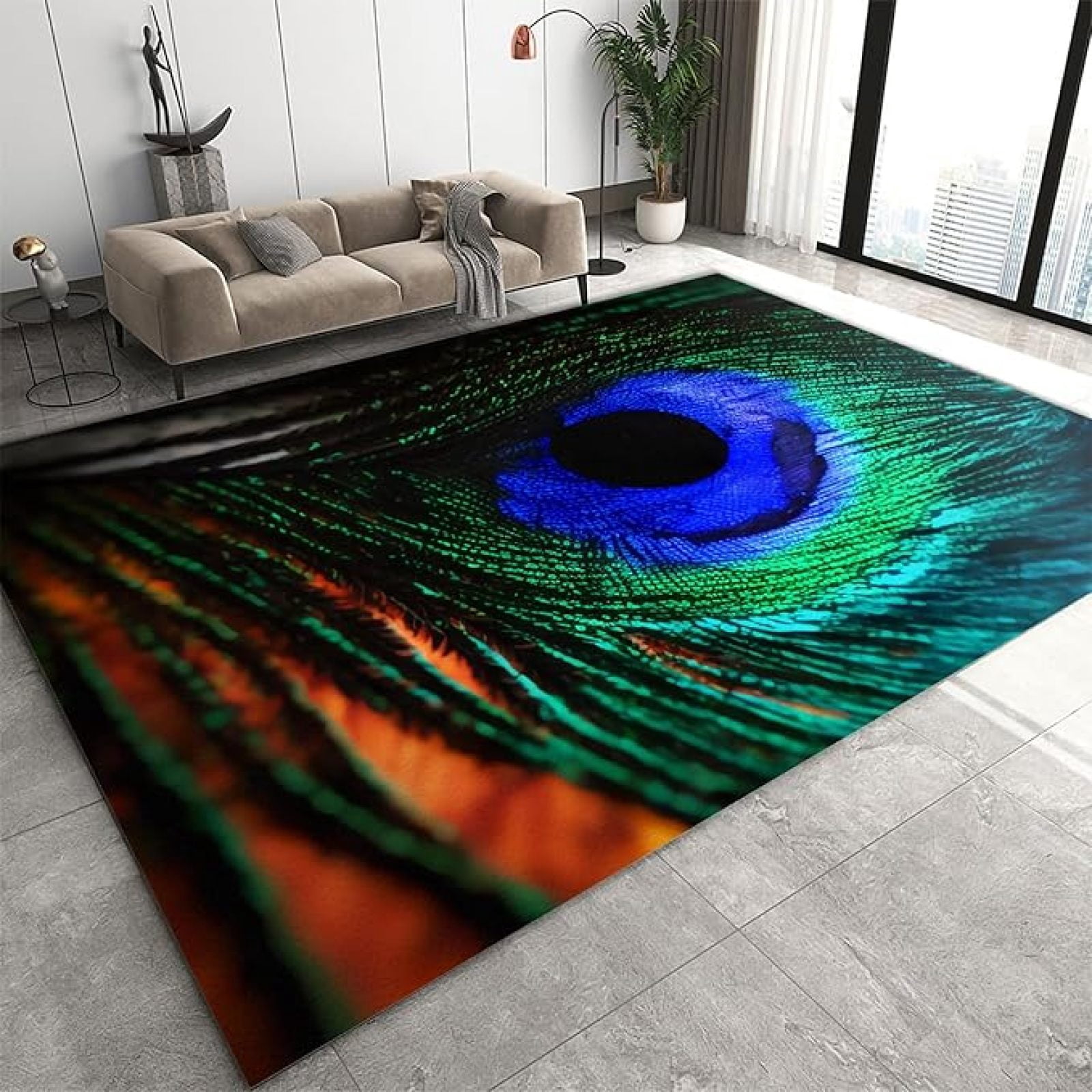 Blue Peacock Feathers Area Rugs, Boho Alight Luxury Living Room Carpet ...