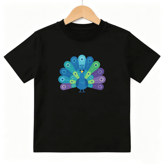 Blue Peacock Girls Graphic Tee, Cute Colorful Feather Bird 100% Cotton Kids Short Sleeve T-Shirt