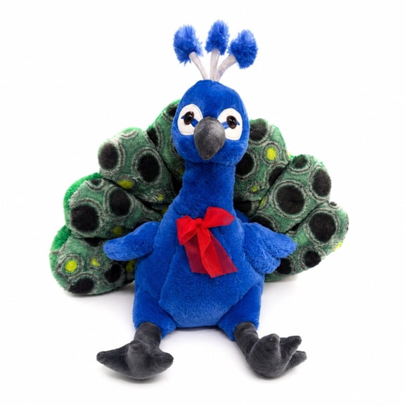 Blue Peacock Plush Toy, Soft Stuffed Bird Animal Doll for Room Decor
