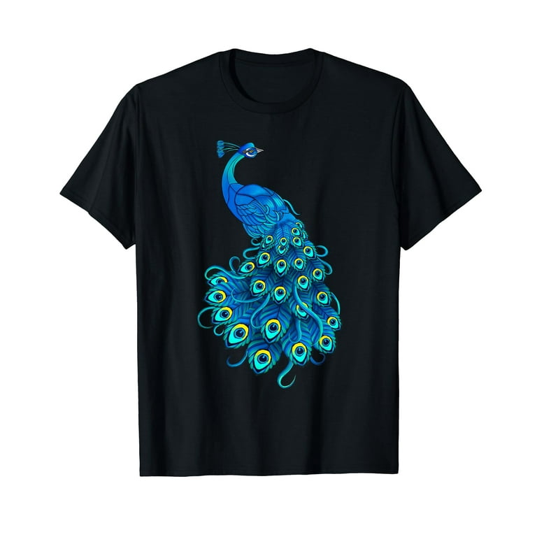 Blue Peacock Print T-Shirt Teal Feathers Clothes Blue Peacock Print T-Shirt Teal Feathers Clothes