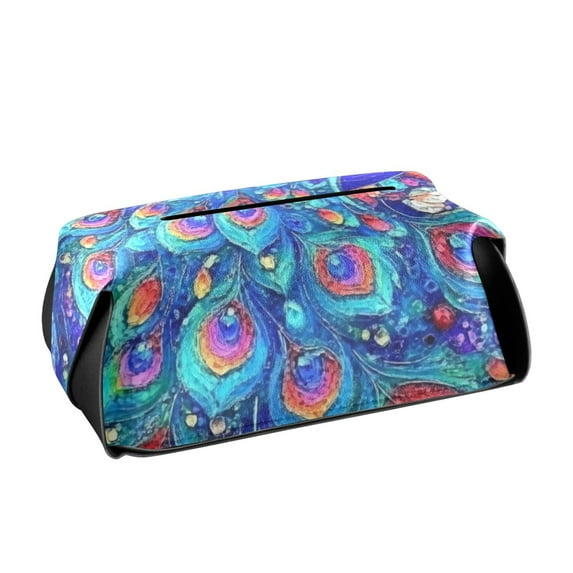 Blue Peacock Tissue Box Cover Leather Square Rectangle Tissue Box Holder for Bathroom Living Room Desk Office Decor