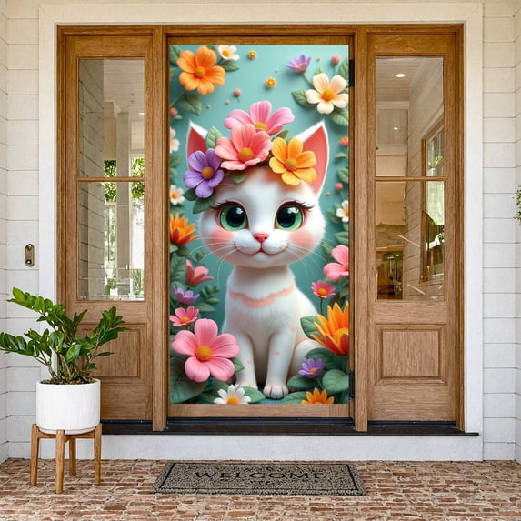 Blue Peacock Welcome Banner Floral Peacock Display Golden Frame Green Leaves Floral Backdrop for Home Entrance Party Welcome Garden Party