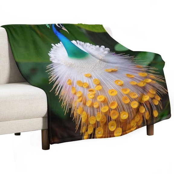 Blue Peacock with Yellow Eye Spots Blanket Soft Throw Warm Lightweight Plush Blanket for Couch Bed Sofa