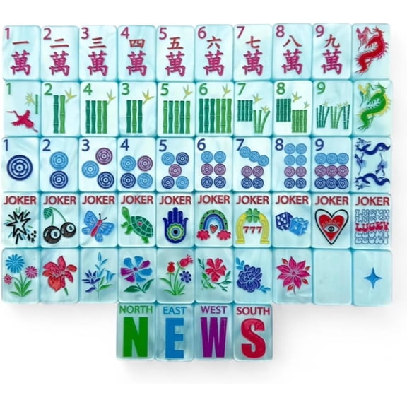 Blue Pearl American Acrylic Mahjong Set, 160 1.4'' Mahjong Tiles,Clear Engraved American Mahjong Game for Adults, Portable Home Travel Social Gathering